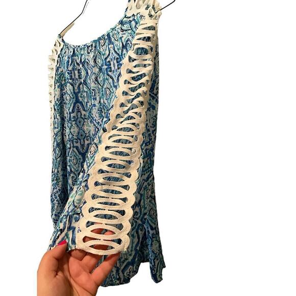 Zac & Rachel Top Women's Large Blue Printed 100% Polyester Long Sleeve Pullover - Picture 3 of 7